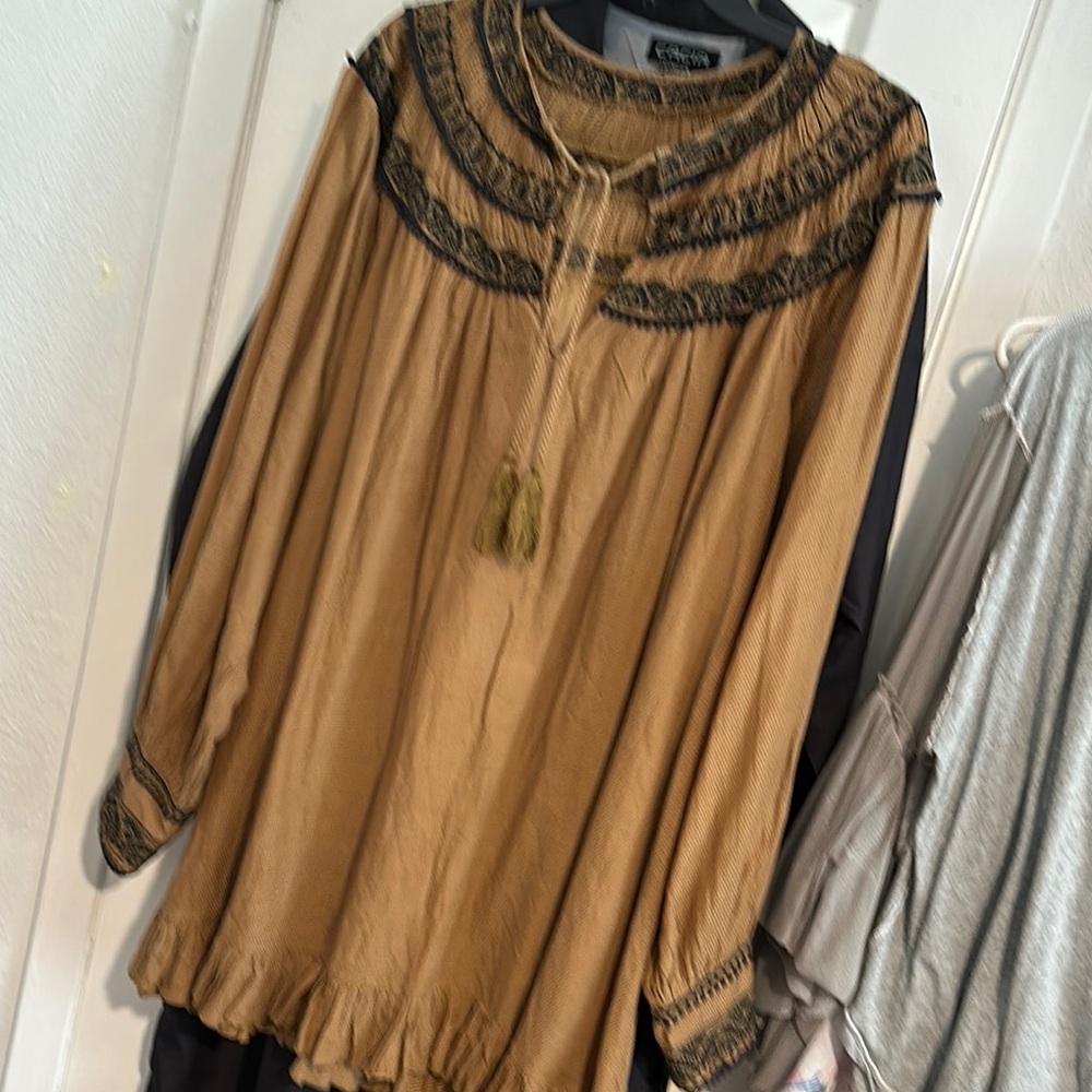Free People Tan Dress with Relaxed Fit and Bib Collar